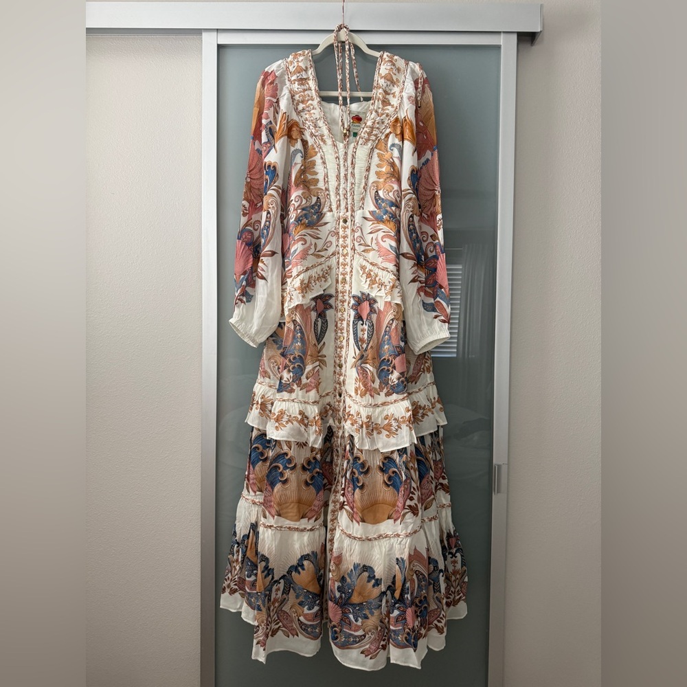 FARM RIO Off-White Sea Garden Ruffled Maxi Dress L - Picture 2 of 4